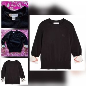 🎀Burberry Girls Black CASHMERE Sweater  Plaid Cuffs Size 6 & FREE GIFT